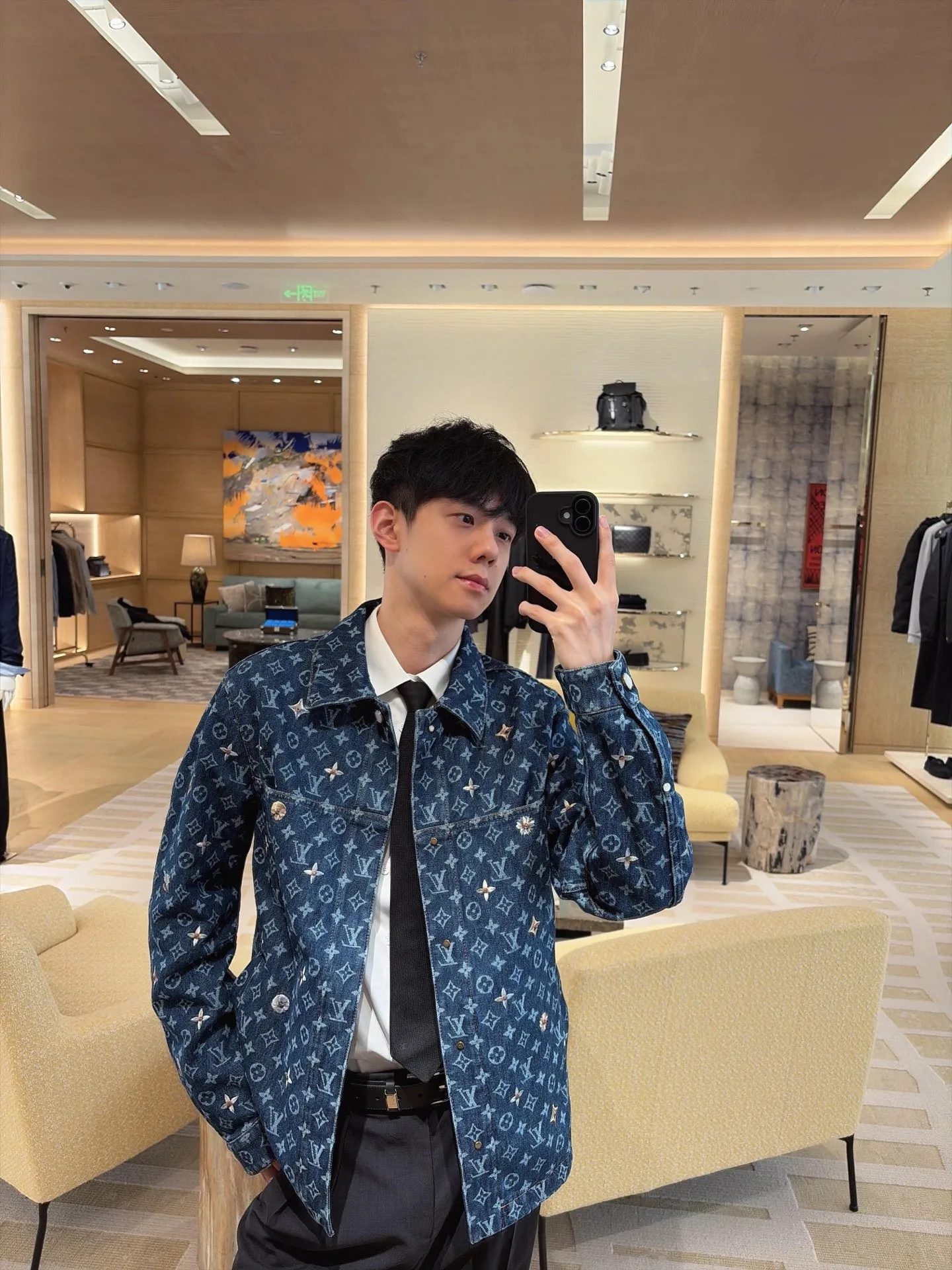 Louis Vuitton/Louis Vuitton all-over logo daisy embroidered denim jacket